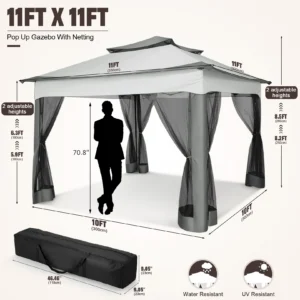 11x11ft Pop Up Gazebo with Netting
