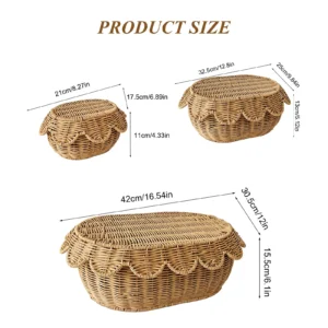 3 Hand Woven Wicker Baskets with Lid