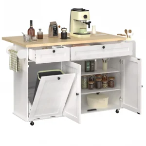 60" Rolling Kitchen Island with Outlet