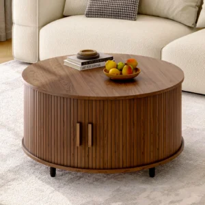 Round Coffee Table with Sliding Storage