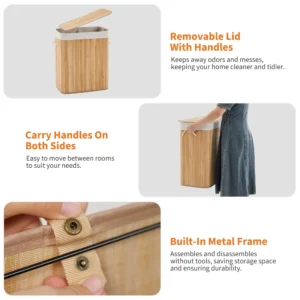 Bamboo Laundry Hamper with  4-Section Liner