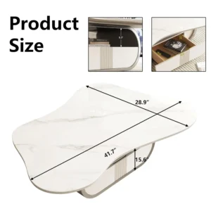 White Marble Coffee Table with Storage & Open Shelf for Living Room